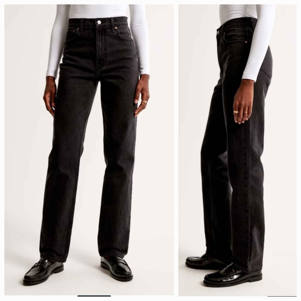 NWT Abercrombie & Fitch Women's Black 90's Straight Jeans ~6L - Picture 3 of 6